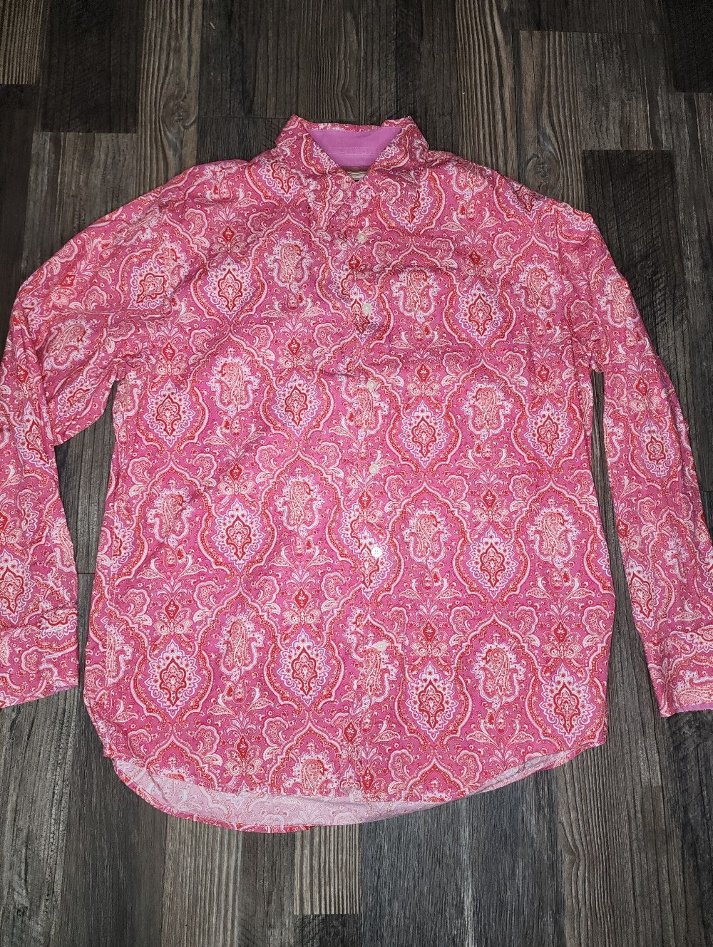 Men's Cezani Long Sleeve Button Down Shirt Sz Large Pink White Paisley Casual